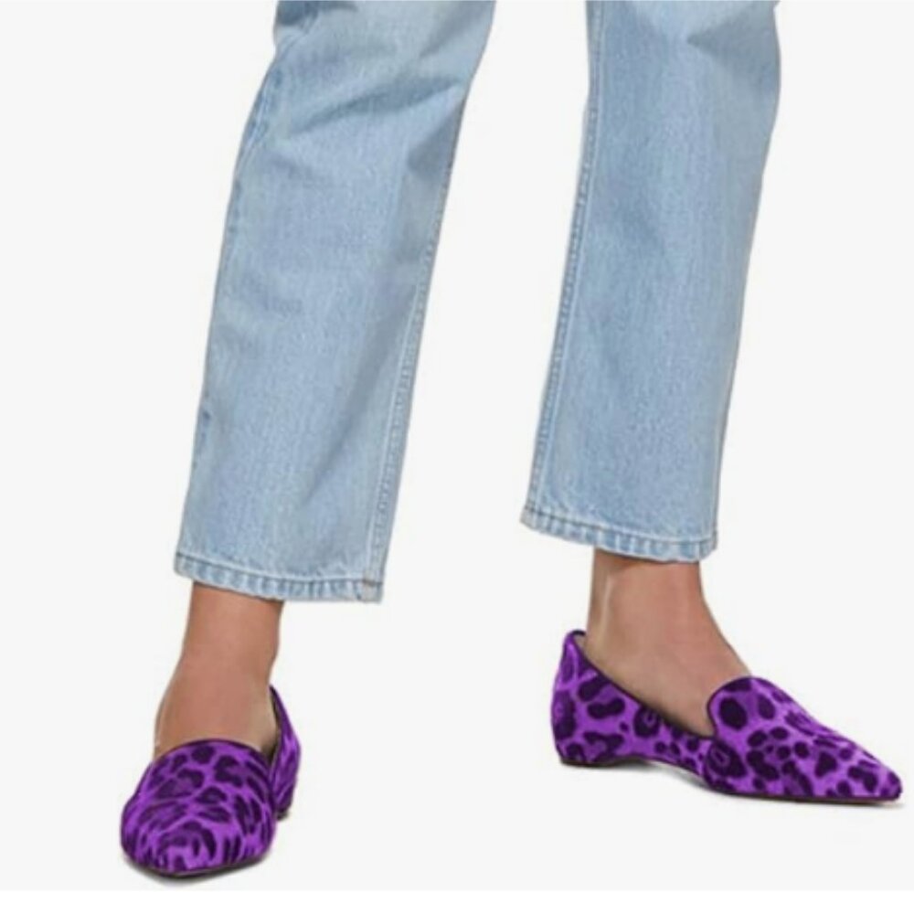 FOWT Purple Pointed Toe Arched Heel Pumps Solid Color Suede Side V Cut Loafers